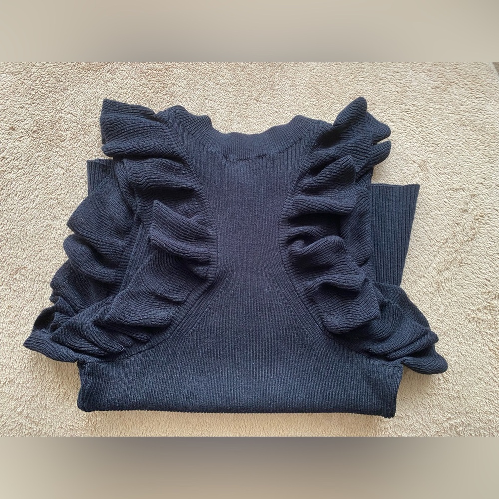 H&M Black Ribbed Racerback Ruffle Tank Top - Size XS - EUC - Picture 8 of 10